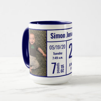 Taza Midnight Blue Baby Boy Foto Registro de nacimiento