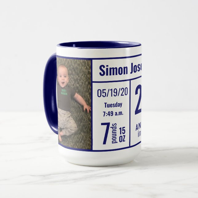 Taza Midnight Blue Baby Boy Foto Registro de nacimiento (Anverso izquierdo)
