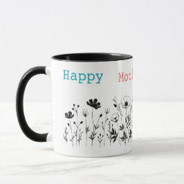 Taza Minimalist Floral Outline Mother’s Day Mug with He