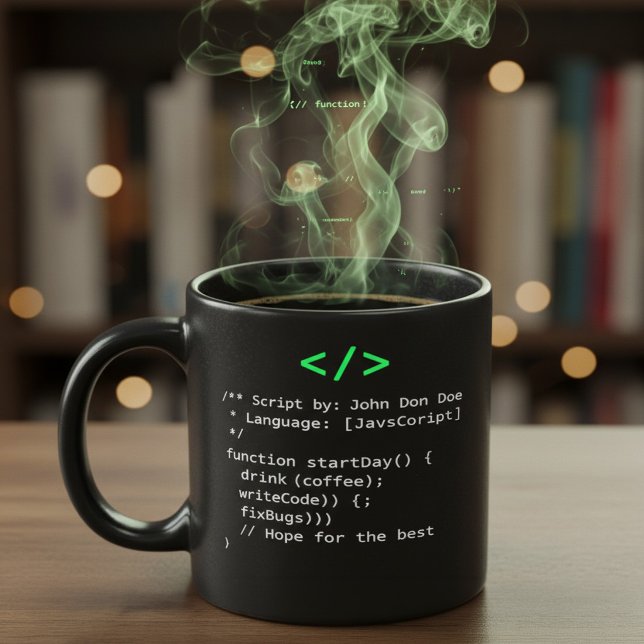 Taza Minimalist function startDay() Developer Joke  (Subido por el creador)