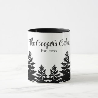 Taza Minimalist gray black pine tree silhouette    