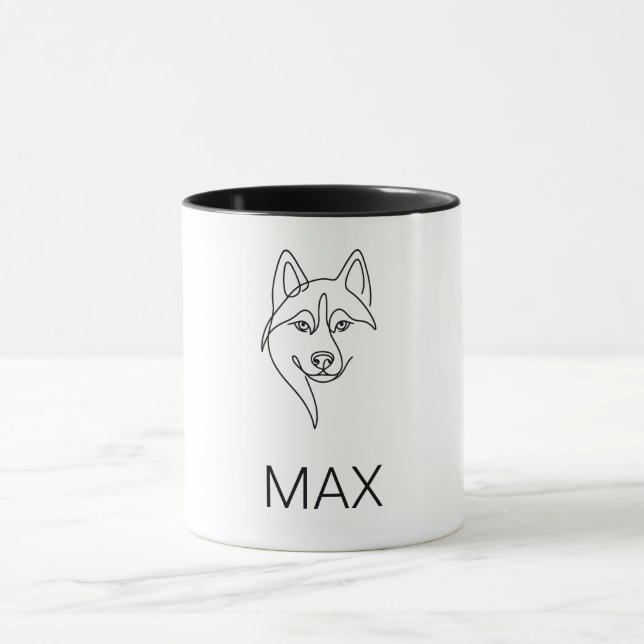 Taza Minimalist Husky Face Line Art  | Custom [Pet Name (Centro)