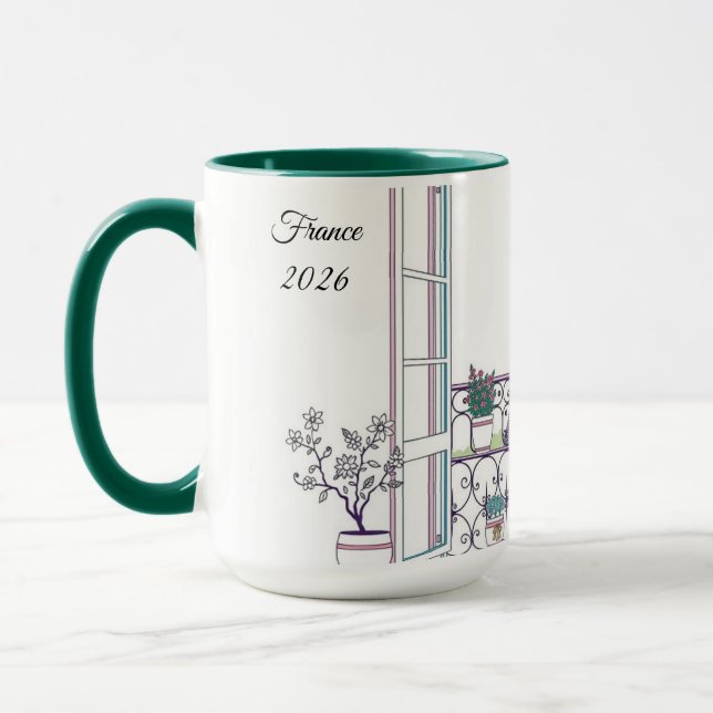Taza Minimalist Paris Window View Personalized Coffee (Izquierda)