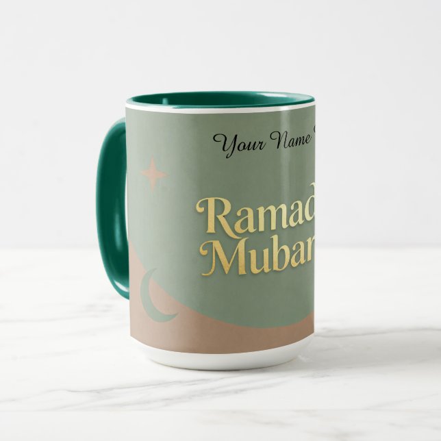 Taza Minimalist Ramadan Mubarak | Gold & Sage (Anverso izquierdo)