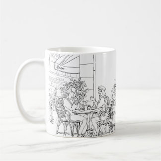 Taza minimalista de dibujo lineal de café parisino