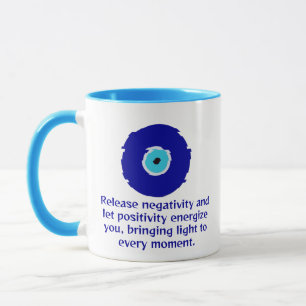 Taza Minimalista Diamante Azul Mal Ojo Vibes Positivas