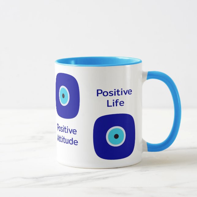Taza Minimalista Diamante Azul Mal Ojo Vibes Positivas (Derecha)