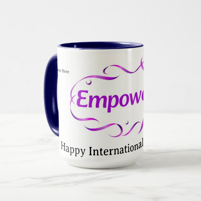 Taza Minimalista Moderna Empoderada IWD 2026 Personaliz (Anverso izquierdo)