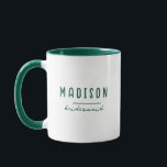 Taza Minimalista moderno | Boda de la dama de honor Gre<br><div class="desc">Crea tus propias tazas de dama de honor. Un diseño sencillo y moderno de color verde oscuro y blanco,  con caligrafía escrita a mano y una tipografía informal lúdica,  para un aspecto minimalista,  audaz y fresco. Cualquier tipo de letra,  cualquier color,  nada mínimo.</div>