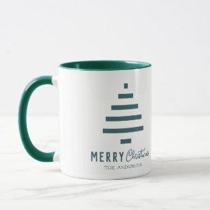 Taza Minimalista moderno Feliz Navidad Pino Verde Árbol