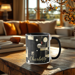 Taza Minimalista Moderno - Personalizado Abstracto Negr
