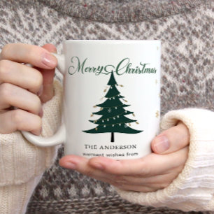 Taza Minimalista y elegante árbol navideño copos de nie