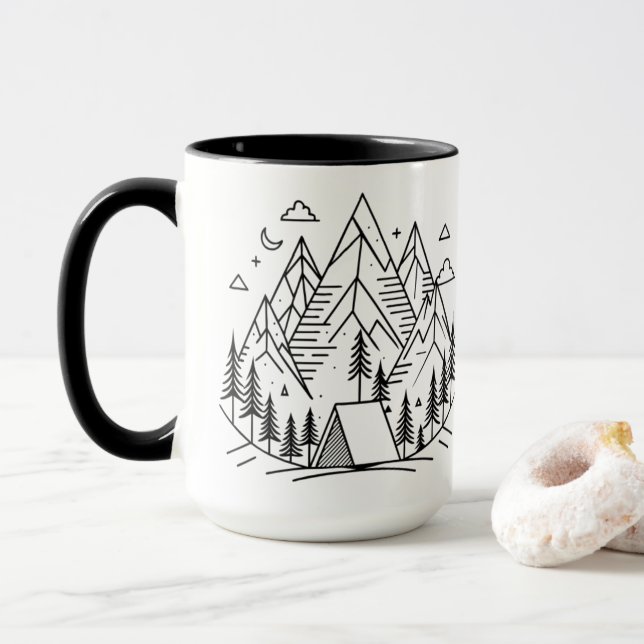 Taza Minimalistic Mountains Camping (Con donut)