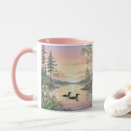 Taza Minnesota Lake Sunset with Loons, Coffee Mug
