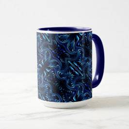 Taza Mirando flores formadas y mariposa en azul oscuro