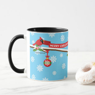 Taza Mirlo y cardenal lindos en una rama - FELIZ NAVIDA