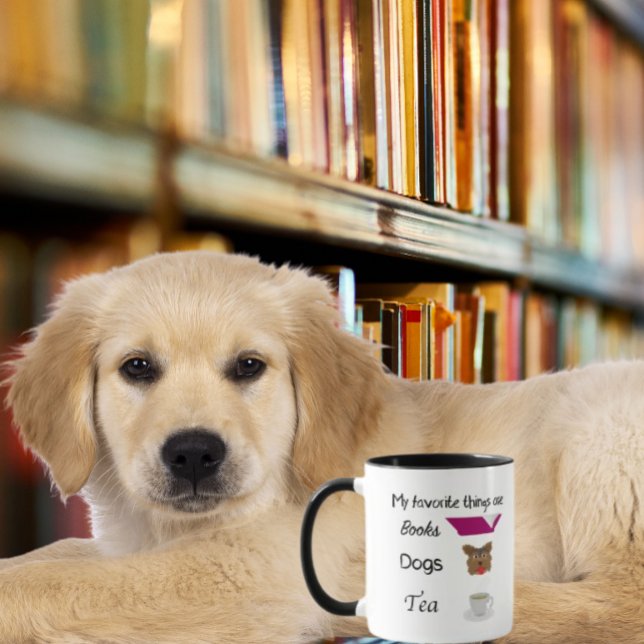 Taza Mis cosas favoritas: Libros, perros, té (Subido por el creador)