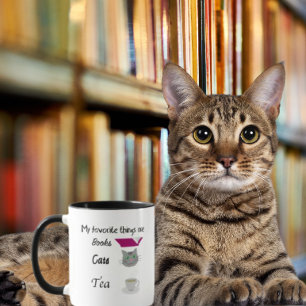 Taza Mis cosas favoritas son Libros, Gatos y Té