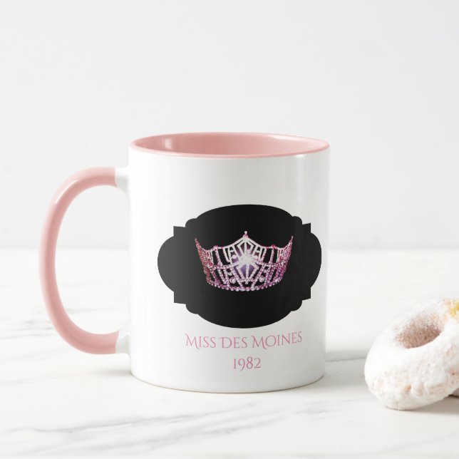 Taza Miss America style Custom Name Pink Crown  Mug (Con donut)