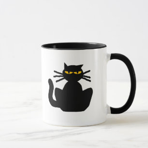 Taza Misterioso gato negro ámbar sentado mirando fijame