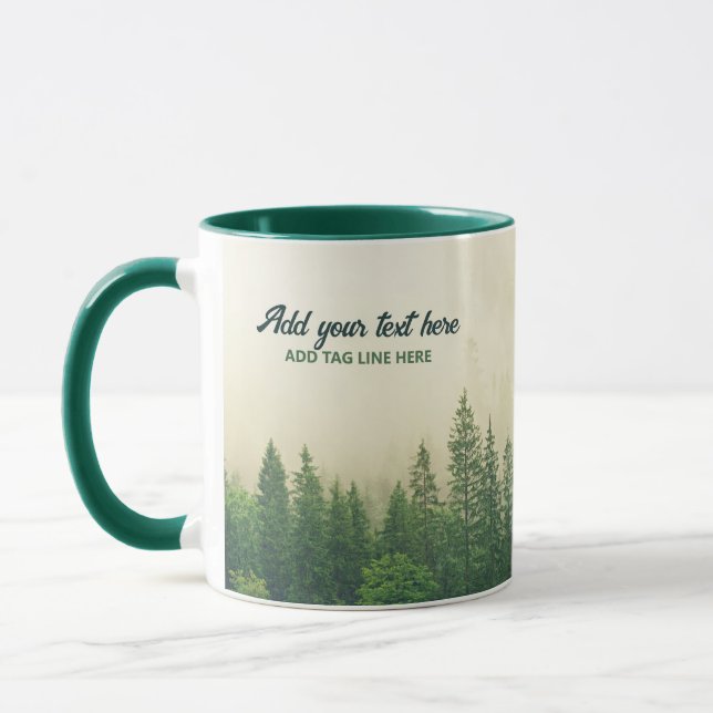Taza Misty Pine Forest Trees Personalizado Keepsake (Izquierda)