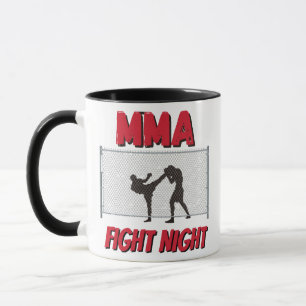Taza MMA Fight Night text and Silhouette of Two Fighter