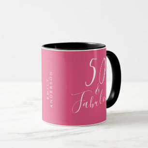 Taza Moda 50 Fabuloso nombre rosado caliente 50 cumplea