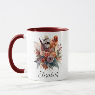 Taza Moda acuarela Boho Floral otoño personalizado