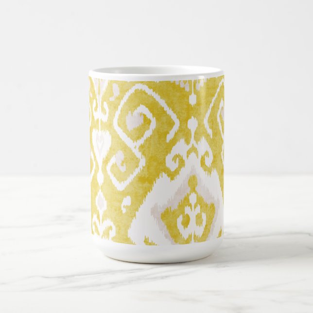 Taza Moda amarillo pastel y ikat gris patrón tribal (Centro)