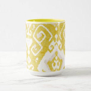 Taza Moda amarillo pastel y ikat gris patrón tribal