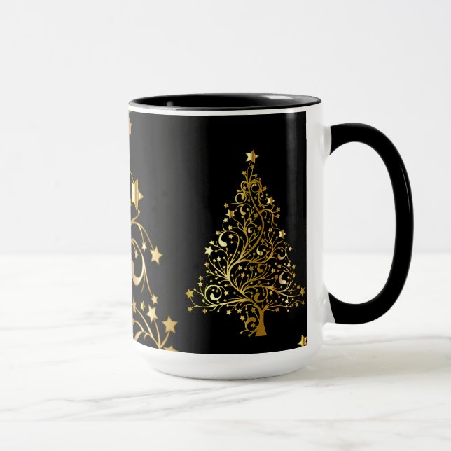 Taza Moda Black Gold Stars Elegante árbol de Navidad (Derecha)