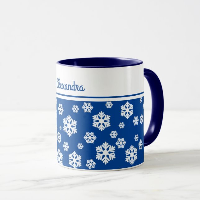 Taza Moda Blanco copos de nieve patrón nórdico sobre az (Anverso derecho)