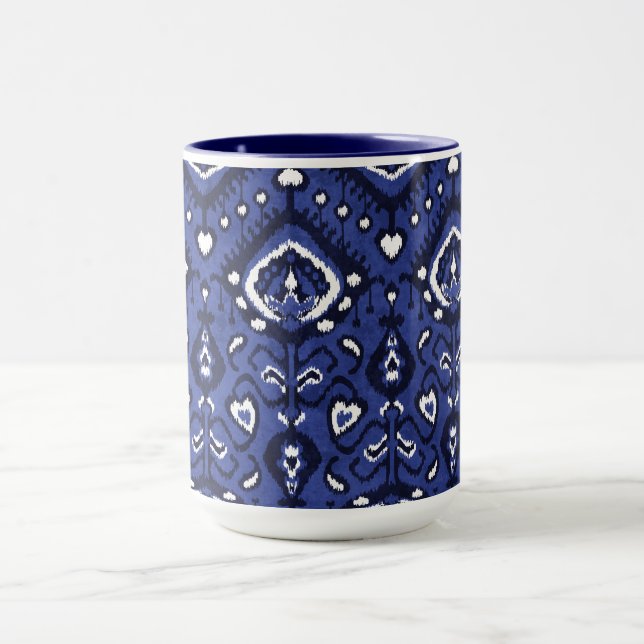 Taza Moda Boho patrones tribales azul marino y ikat bla (Centro)