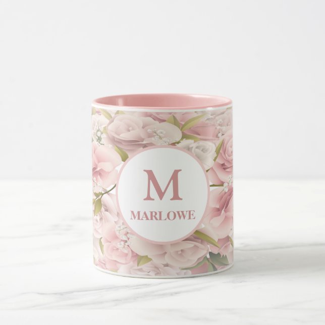 Taza Moda elegante rosa romántico floral (Centro)