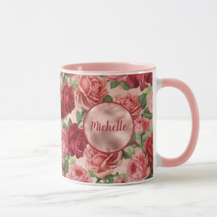 Taza Moda Elegante Vintage Roses Rojas Roses Rojas Nomb
