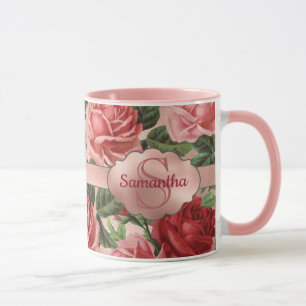 Taza Moda Elegante Vintage Roses Roses Roses Rosa Nombr