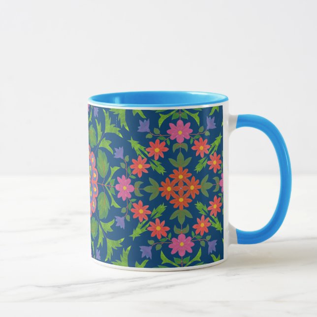 Taza Moda Floral Rangoli Deep Blue Ringer Coffee Mug (Derecha)