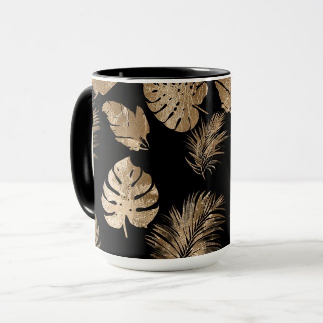 Taza Moda Hojas Tropicales de Oro Negro (Anverso izquierdo)