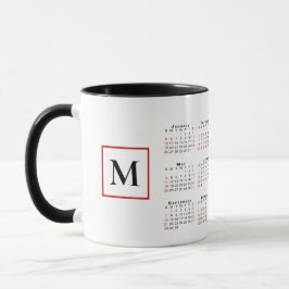 Taza Moda Monograma 2025 Calendario Blanco Negro