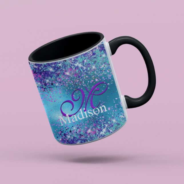Taza Moda Monograma purpurina rosa azul (Subido por el creador)