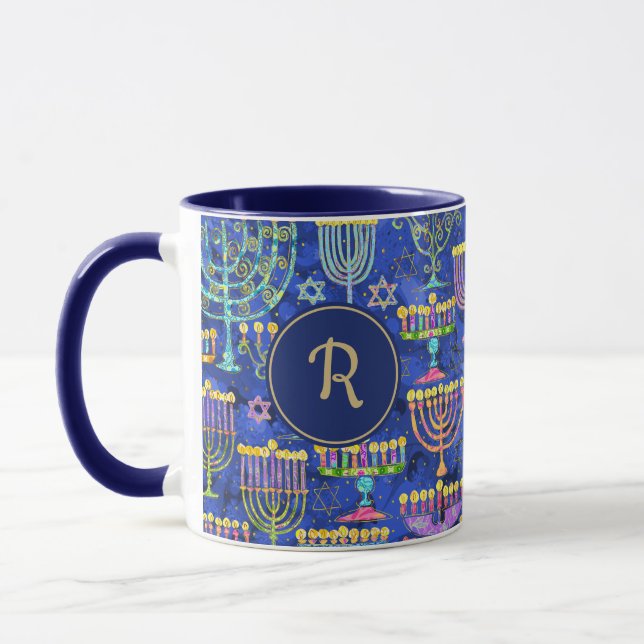 Taza Moda Oro Azul Menorah Estrella de David Hanukkkah (Izquierda)