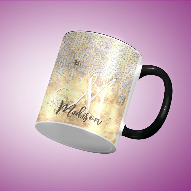 Taza Moda oro diamante de imitación plata goteo monogra (Subido por el creador)