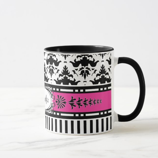 Taza Moda Paris Stripes y Damask Añadir tu nombre (Derecha)
