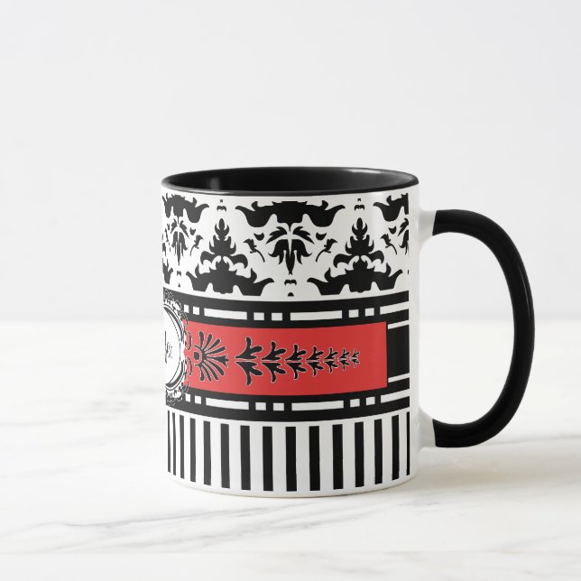Taza Moda Paris Stripes y Damask Añadir tu nombre (Derecha)