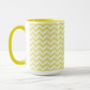 Taza Moda Pastel Amarillo Personalizado Chevron Verde a