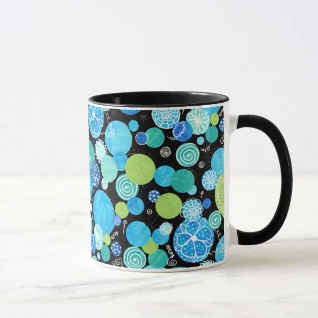 Taza Moda Ringer Mug, Quirky Blue Moons Pattern (Derecha)