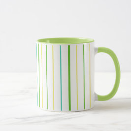 Taza Moda Ringer Mug, Stripes, Verde, Turquesa, Amarill