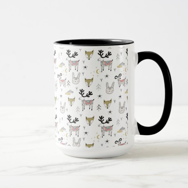 Taza Modelo animal del Doodle del arbolado lindo (Derecha)