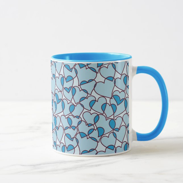 Taza Modelo azul moderno lindo de los corazones (Derecha)