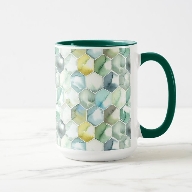 Taza Modelo azul y verde de Honycomb de la acuarela (Derecha)
